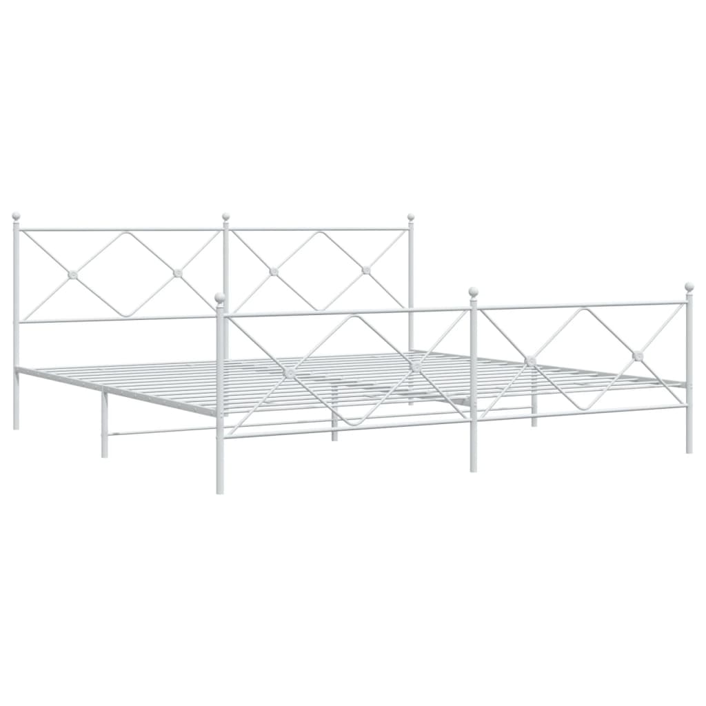 Cadre de lit métal sans matelas et pied de lit blanc 200x200 cm - XIOS