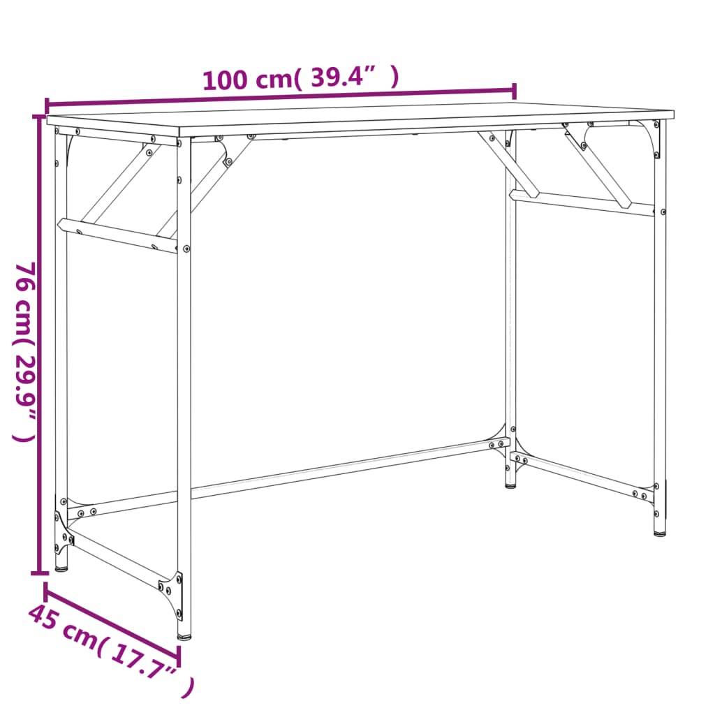 Bureau noir 100x45x76 cm bois ingénierie acier enduit de poudre Bureaux vidaXL
