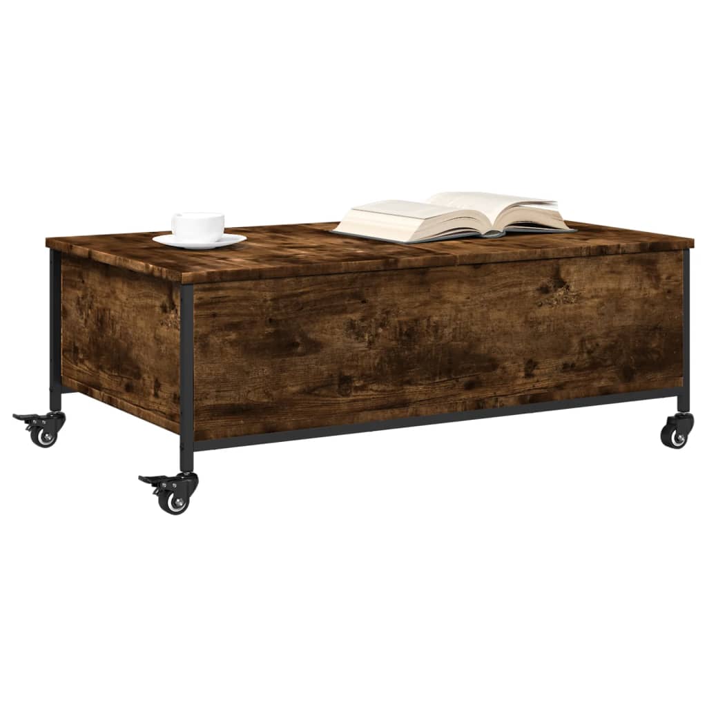 Table basse avec roulettes chêne fumé bois d'ingénierie - XIOS