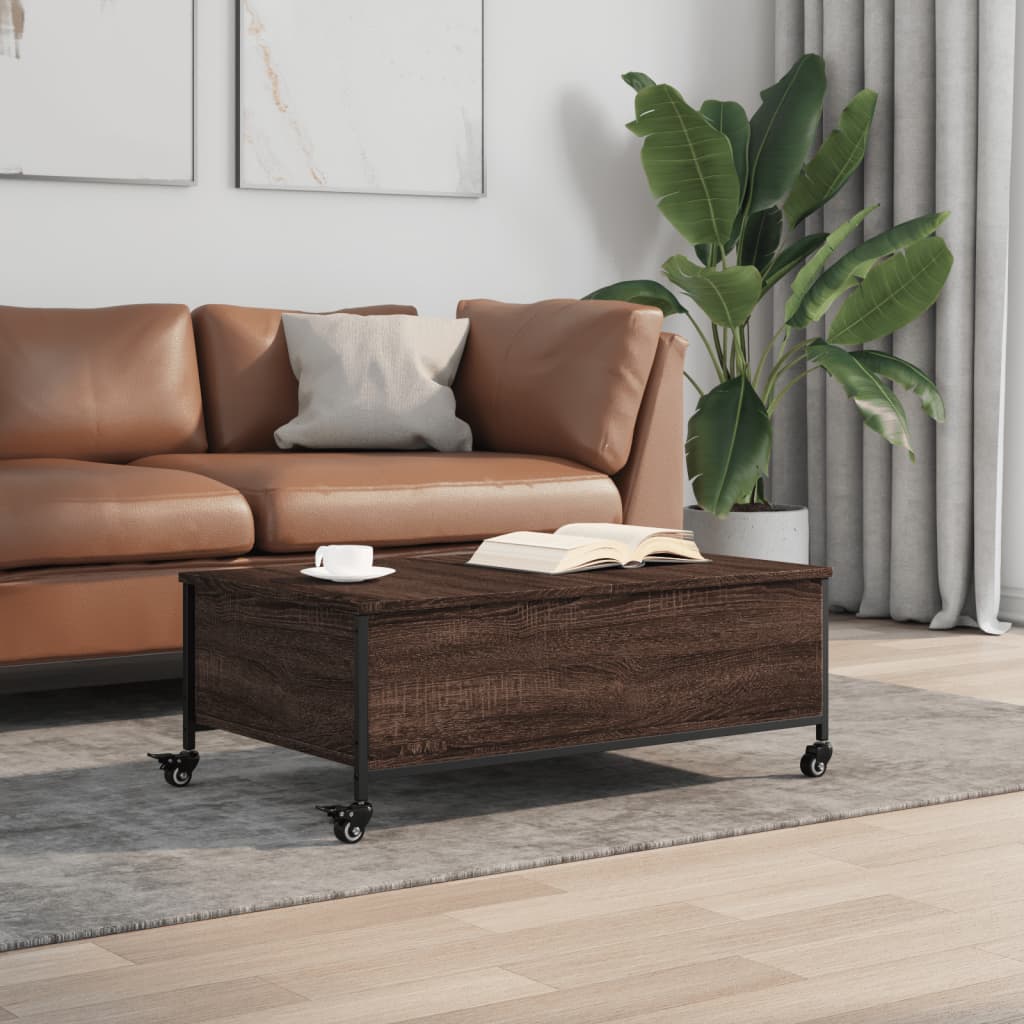 Table basse avec roulettes chêne marron bois d'ingénierie - XIOS