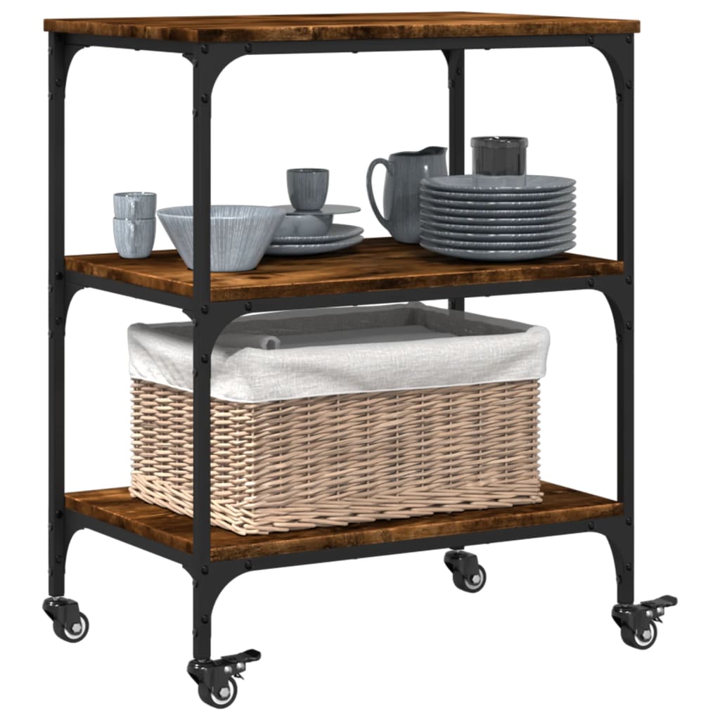 Chariot de cuisine chêne fumé 60x41x76 cm bois d'ingénierie