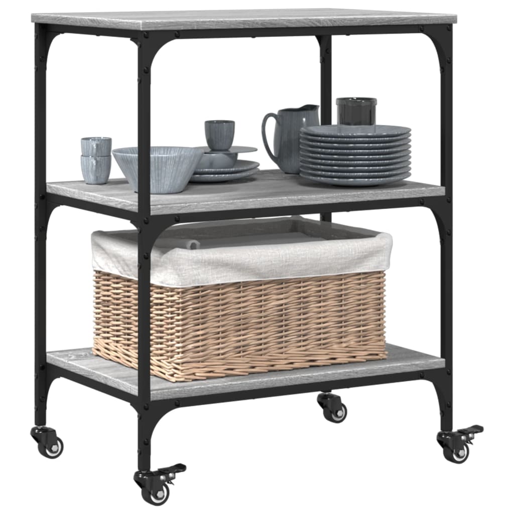 Chariot de cuisine sonoma gris 60x41x76 cm bois d'ingénierie