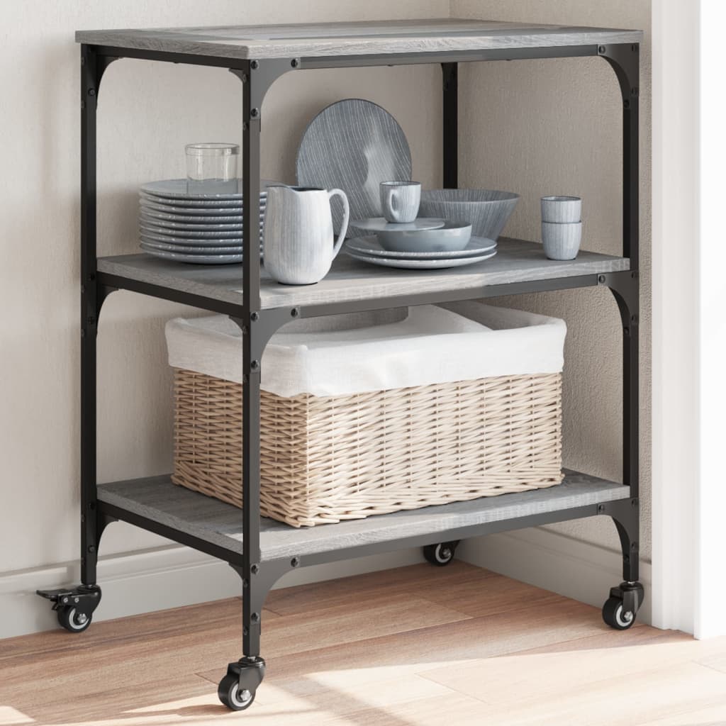 Chariot de cuisine sonoma gris 60x41x76 cm bois d'ingénierie