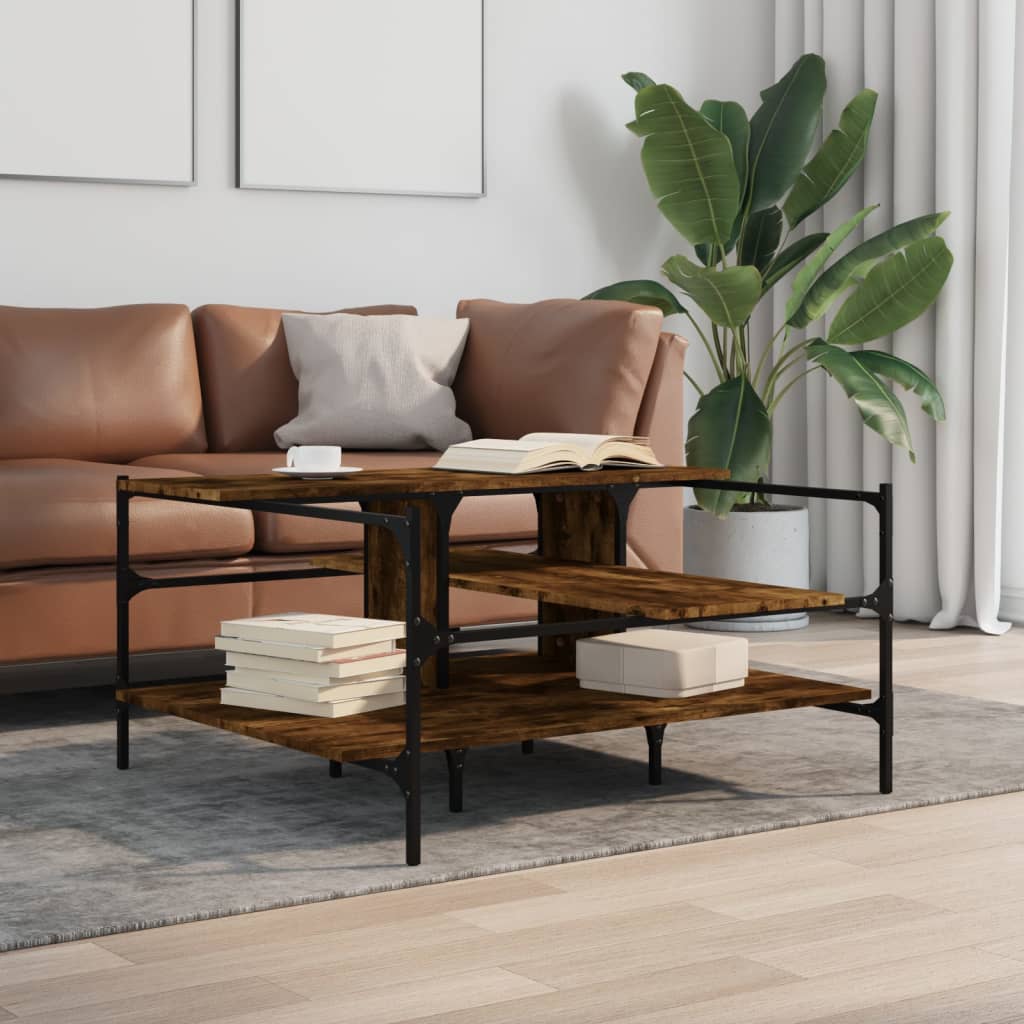 Table basse chêne fumé 100x100x48,5 cm bois d'ingénierie - XIOS