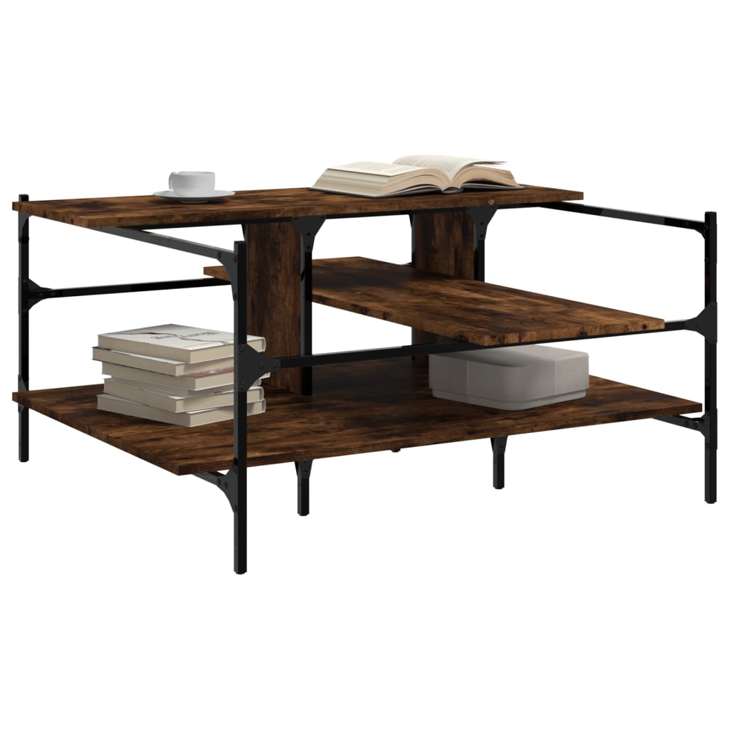 Table basse chêne fumé 100x100x48,5 cm bois d'ingénierie - XIOS