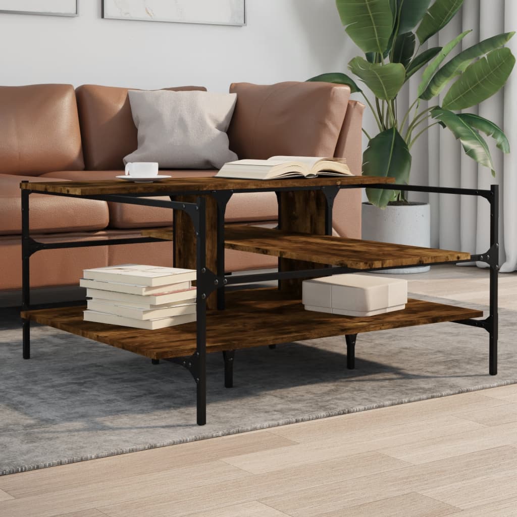 Table basse chêne fumé 100x100x48,5 cm bois d'ingénierie - XIOS