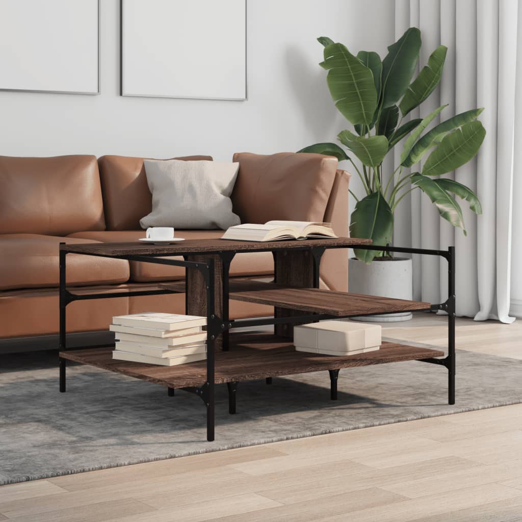 Table basse chêne marron 100x100x48,5 cm bois d'ingénierie - XIOS