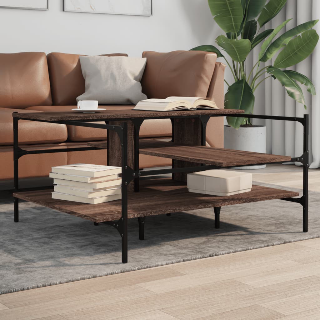 Table basse chêne marron 100x100x48,5 cm bois d'ingénierie - XIOS