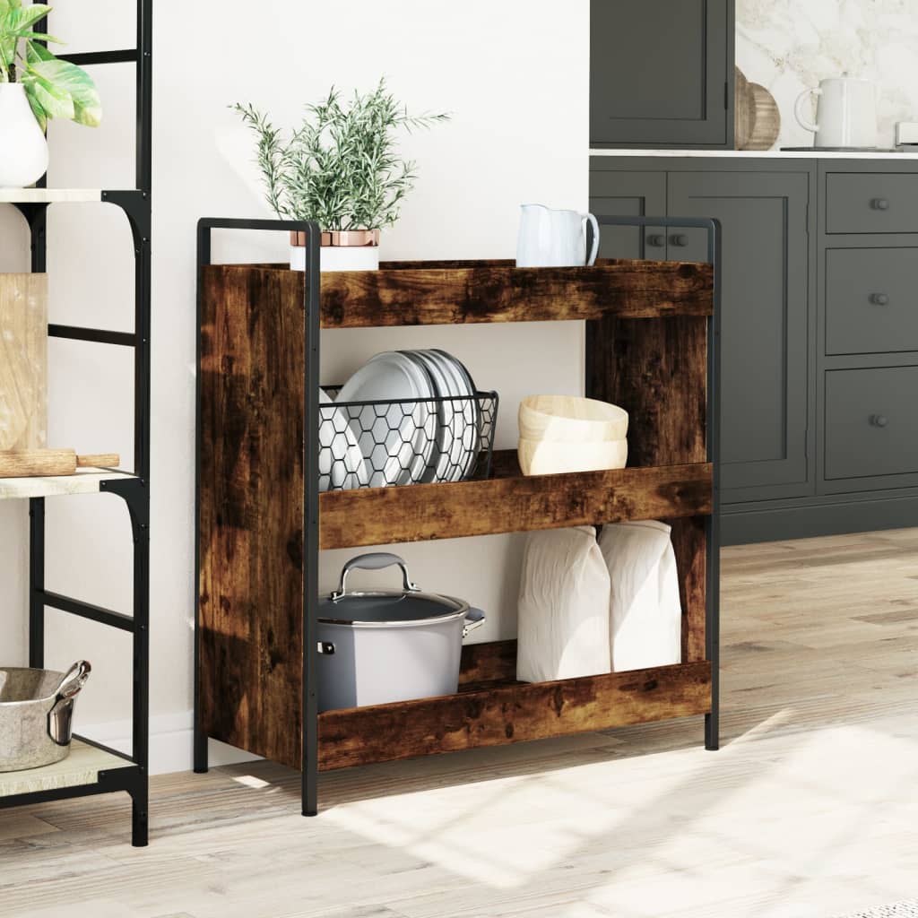 Chariot de cuisine chêne fumé 70x30x82 cm bois d'ingénierie