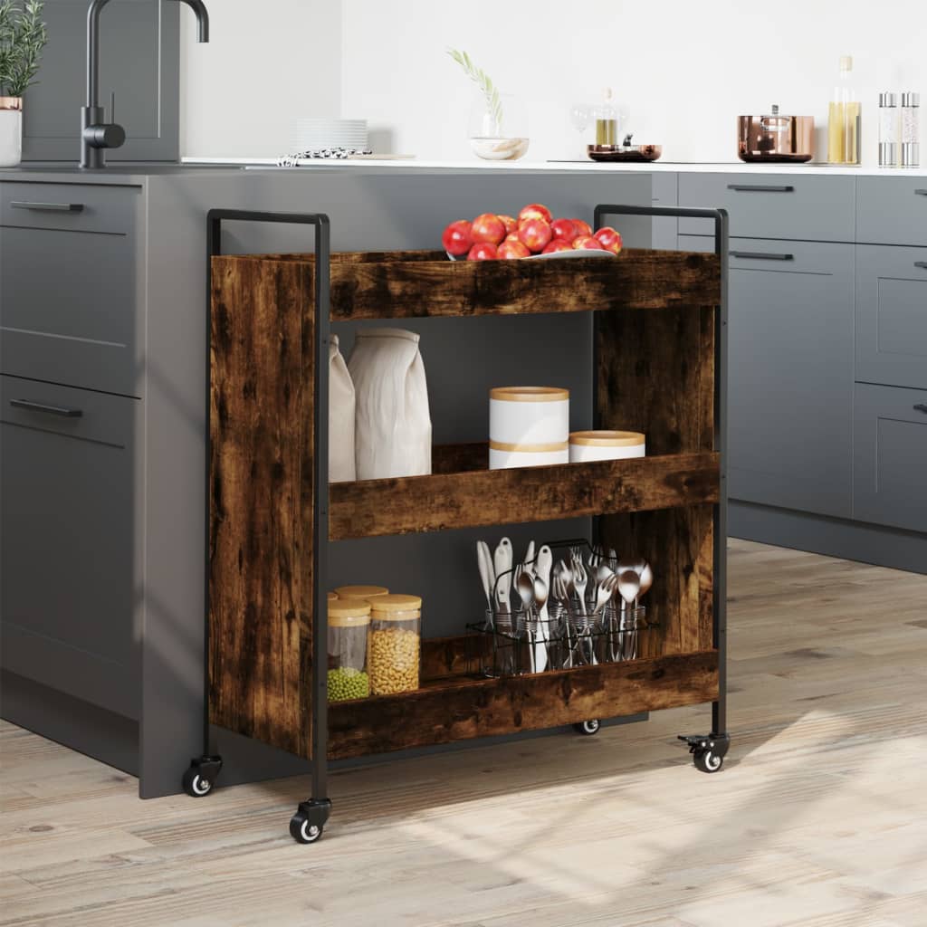 Chariot de cuisine chêne fumé 70x30x82 cm bois d'ingénierie
