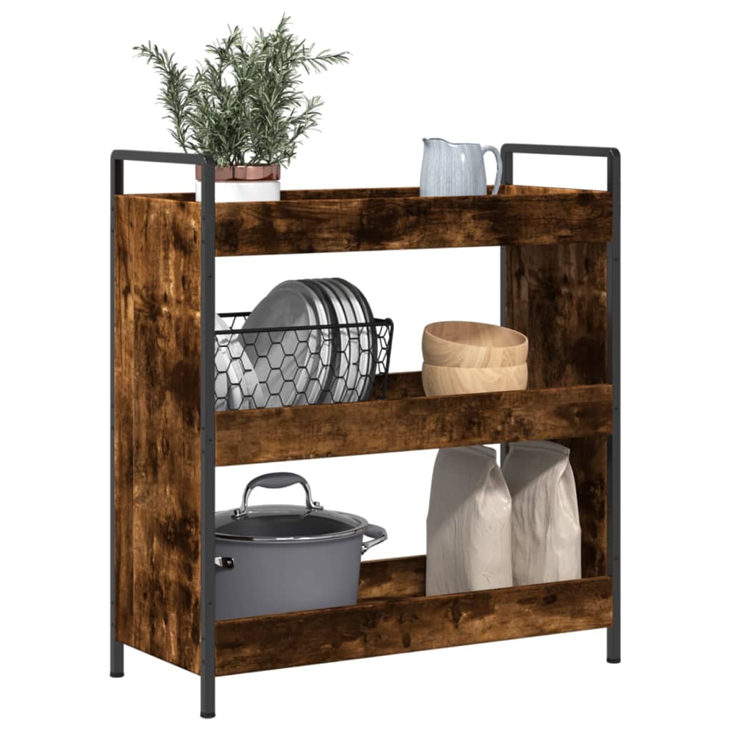 Chariot de cuisine chêne fumé 70x30x82 cm bois d'ingénierie