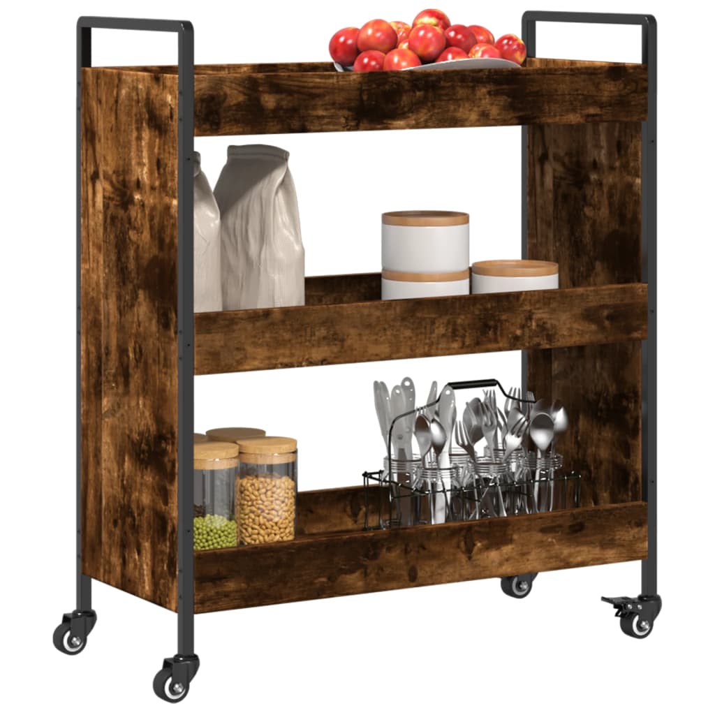 Chariot de cuisine chêne fumé 70x30x82 cm bois d'ingénierie