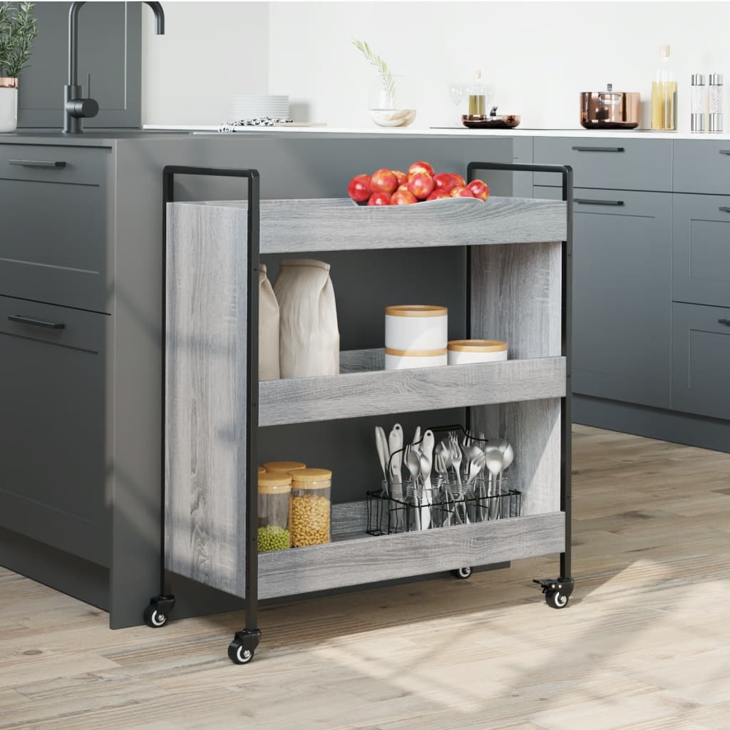 Chariot de cuisine sonoma gris 70x30x82 cm bois d'ingénierie