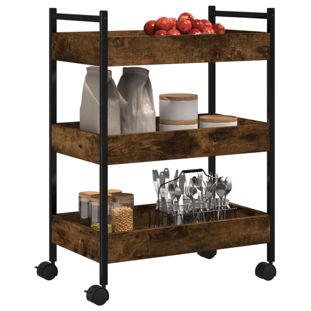 Chariot de cuisine chêne fumé 50x30x70 cm bois d'ingénierie