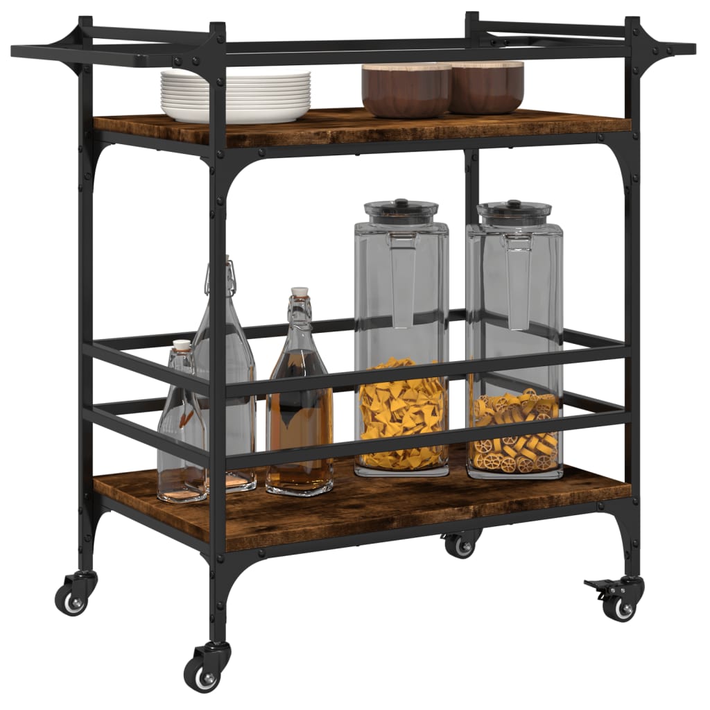 Chariot de cuisine chêne fumé 82x40x78,5 cm bois d'ingénierie