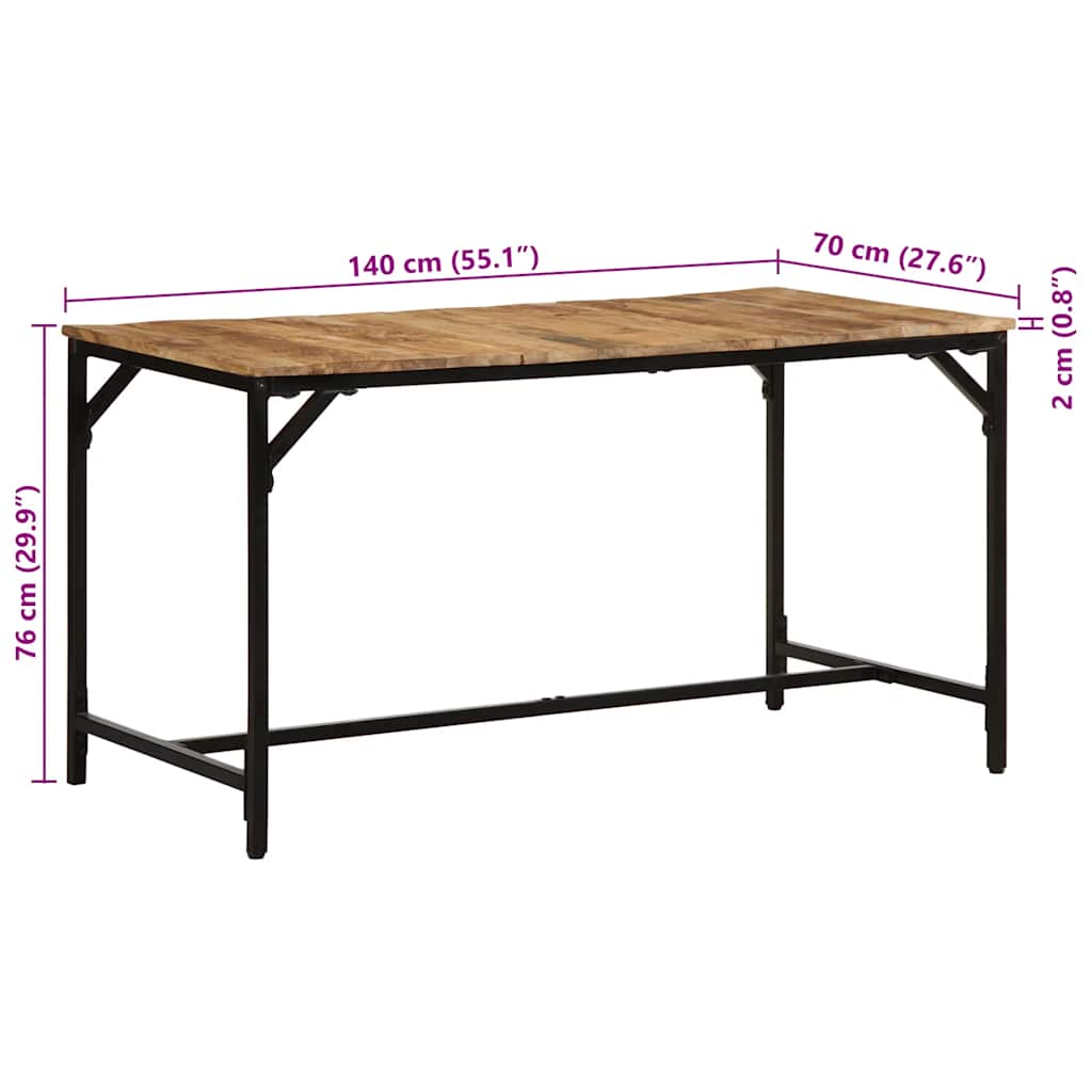 Table à manger 140x70x75 cm bois de manguier massif brut - XIOS