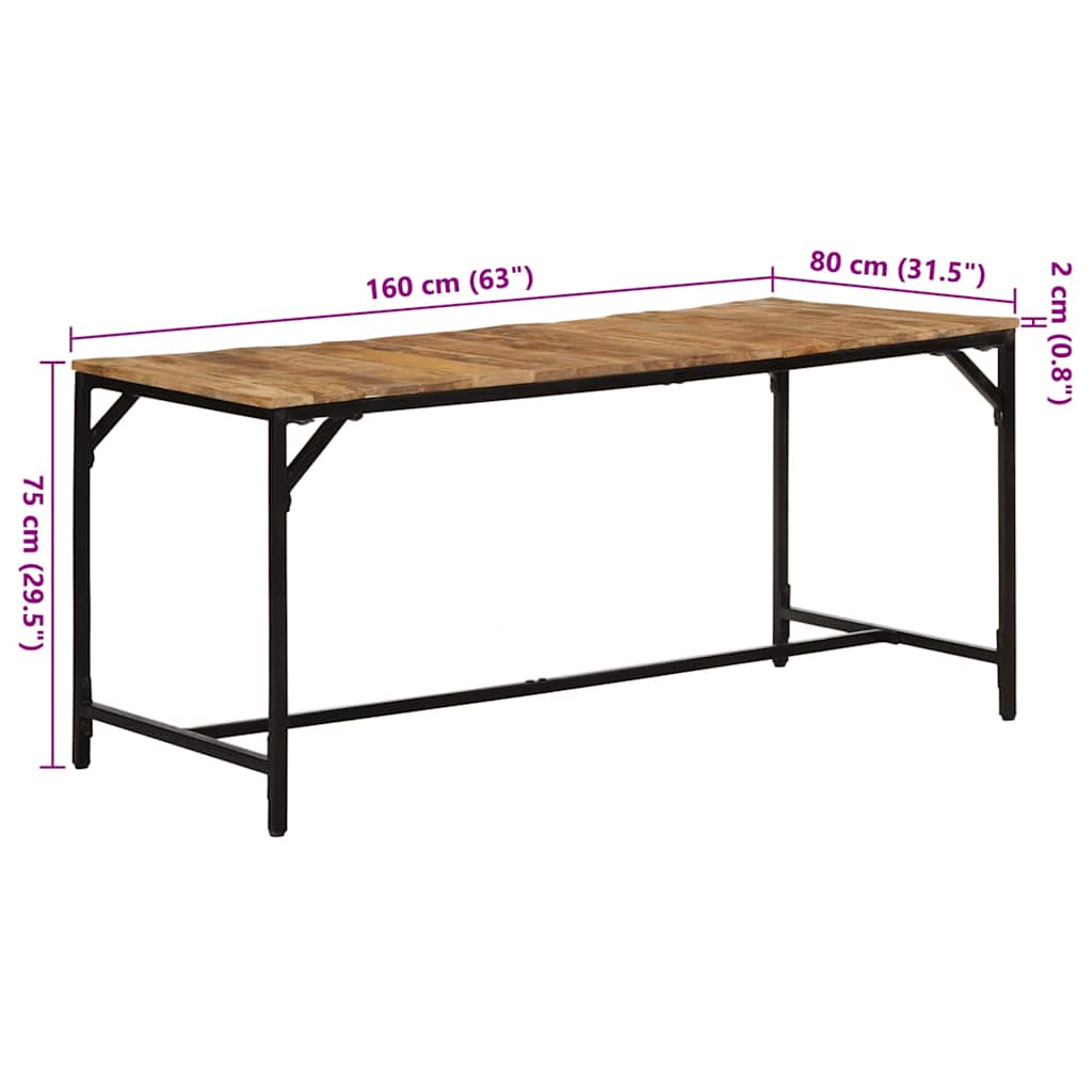 Table à manger 160x80x75 cm bois de manguier massif brut - XIOS