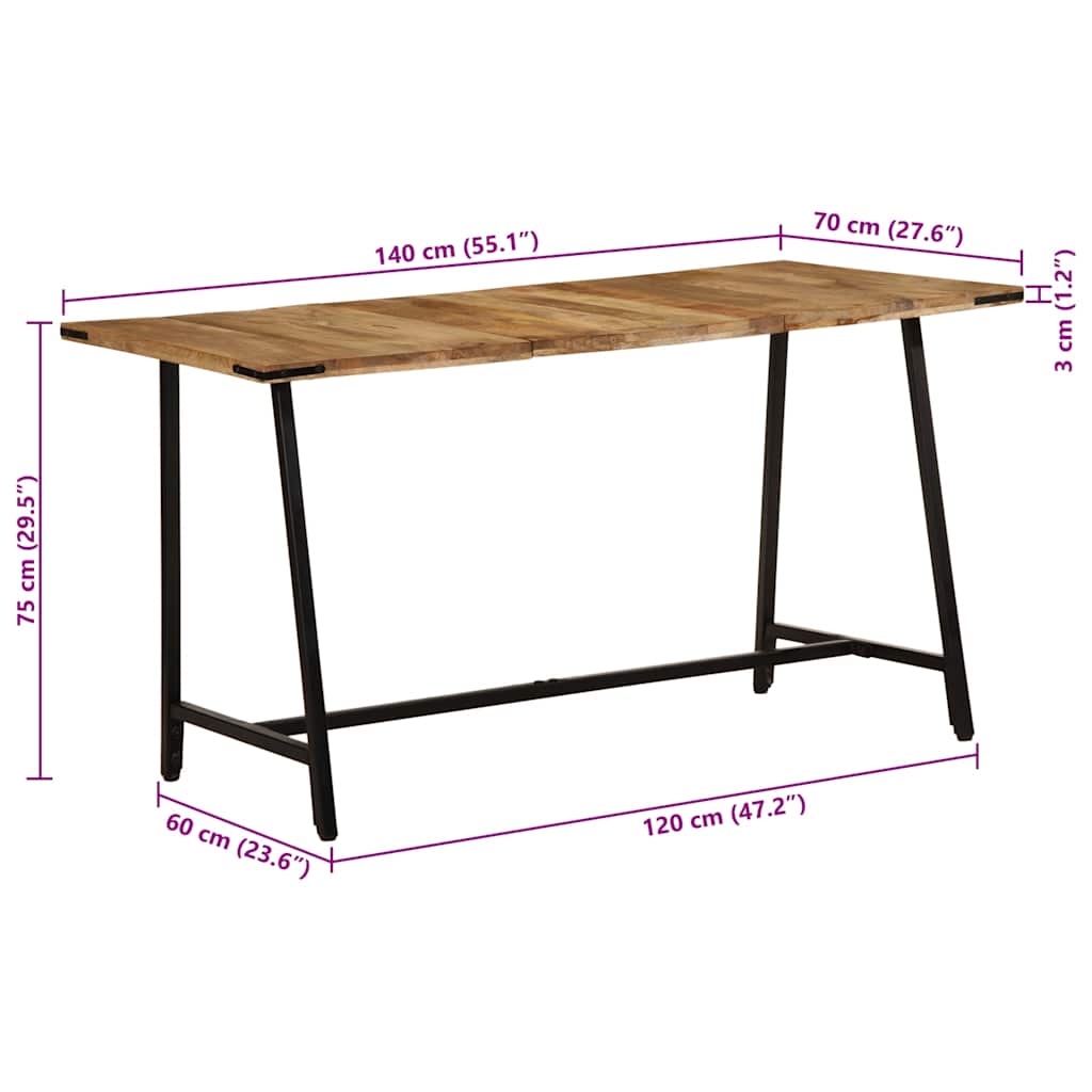 Table à manger 140x70x75 cm bois de manguier massif - XIOS