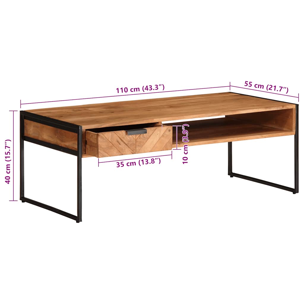 Table basse 110x55x40 cm bois massif d'acacia - XIOS
