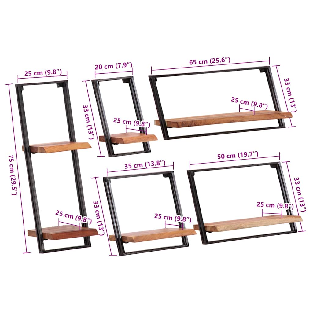 Étagères murales 5 pcs en bois massif d'acacia - XIOS