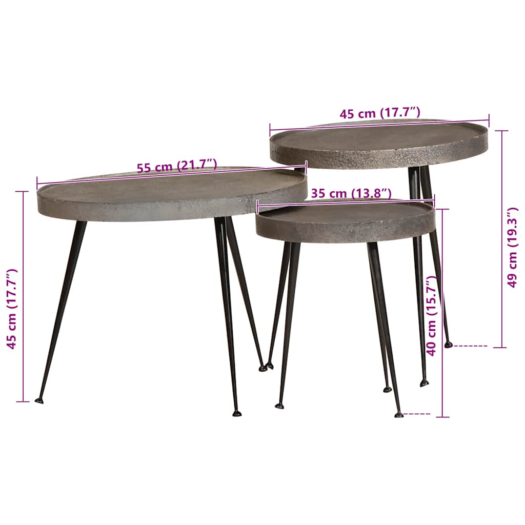 Table basse 3 pcs en bois composite argenté - XIOS