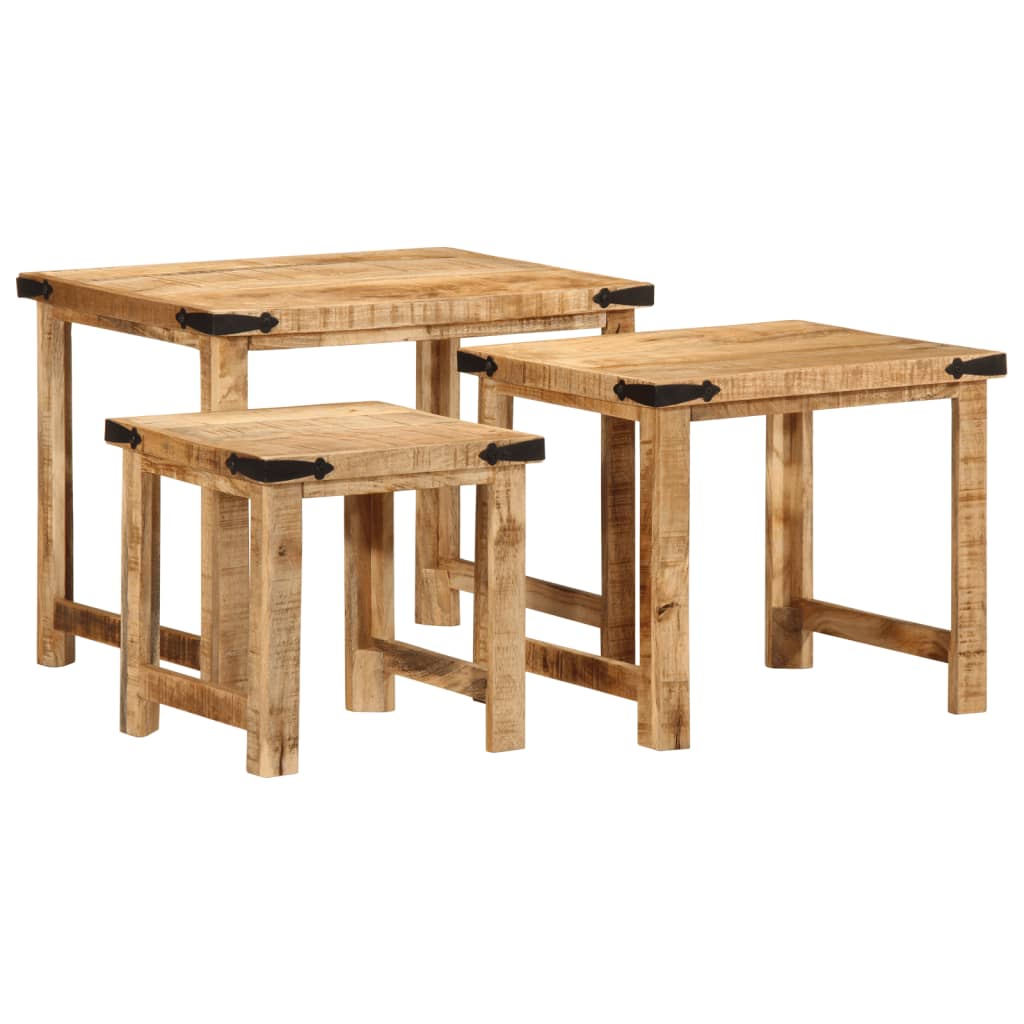 Tables d'appoint gigognes 3 pcs bois de manguier massif brut - XIOS