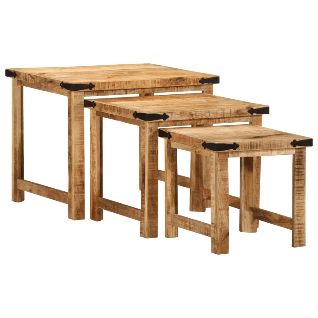Tables d'appoint gigognes 3 pcs bois de manguier massif brut - XIOS