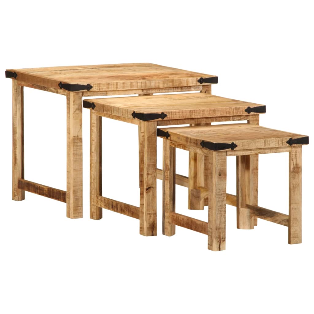Tables d'appoint gigognes 3 pcs bois de manguier massif brut - XIOS
