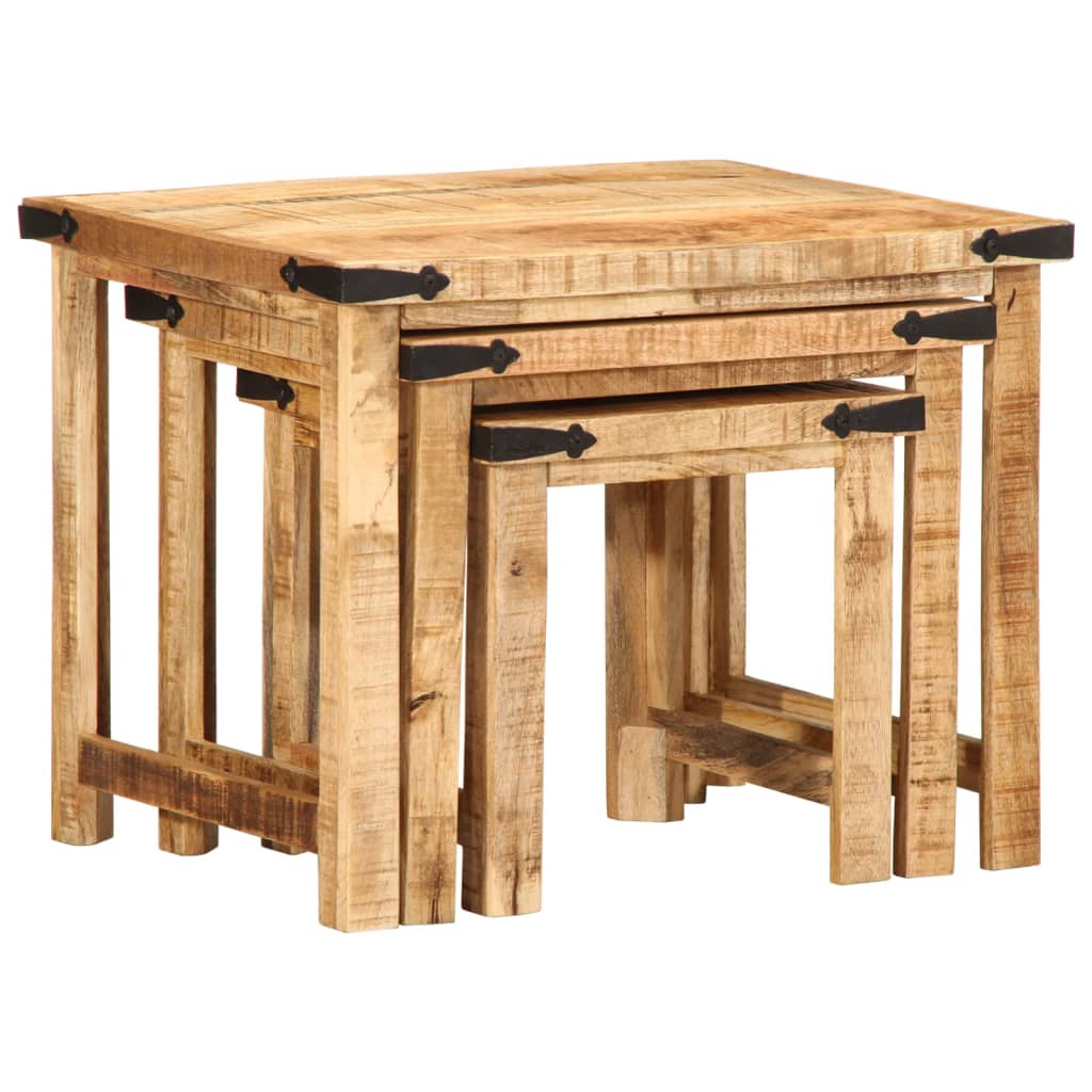 Tables d'appoint gigognes 3 pcs bois de manguier massif brut - XIOS