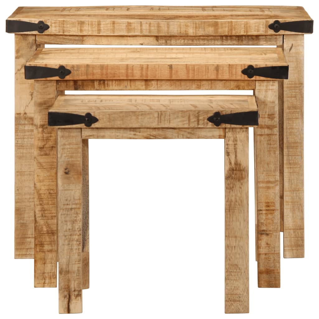 Tables d'appoint gigognes 3 pcs bois de manguier massif brut - XIOS