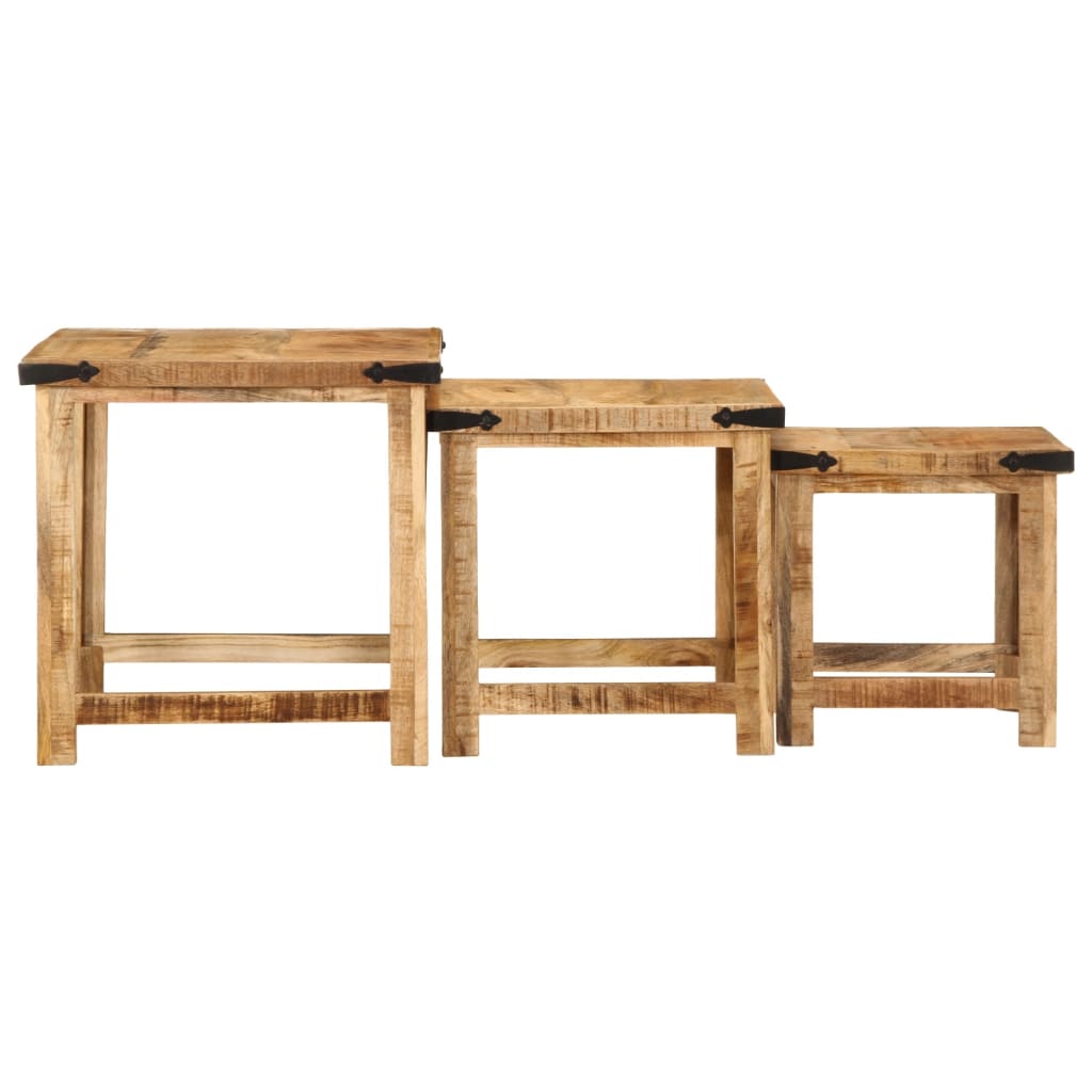 Tables d'appoint gigognes 3 pcs bois de manguier massif brut - XIOS