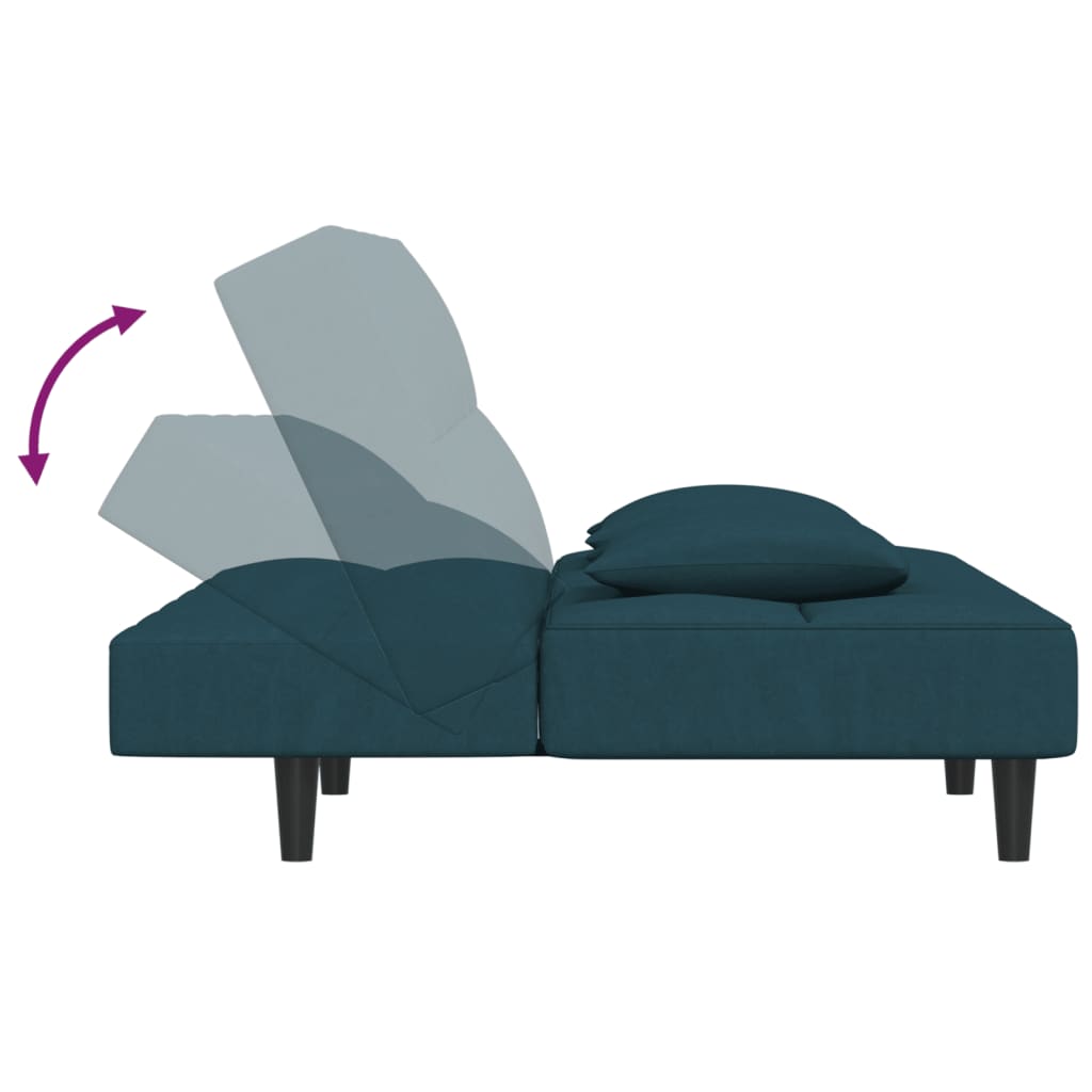 Canapé-lit à 2 places avec deux oreillers bleu velours - XIOS