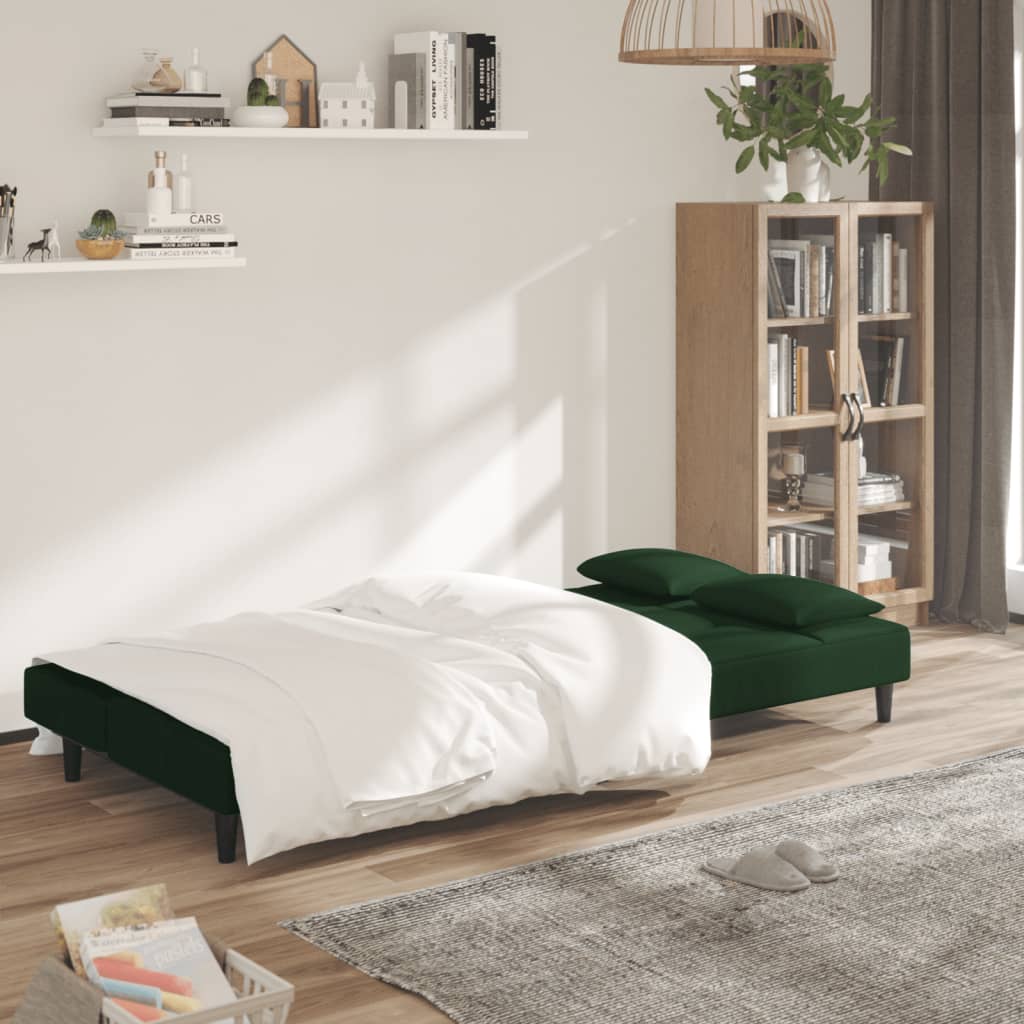 Canapé-lit à 2 places avec deux oreillers Vert foncé Velours - XIOS