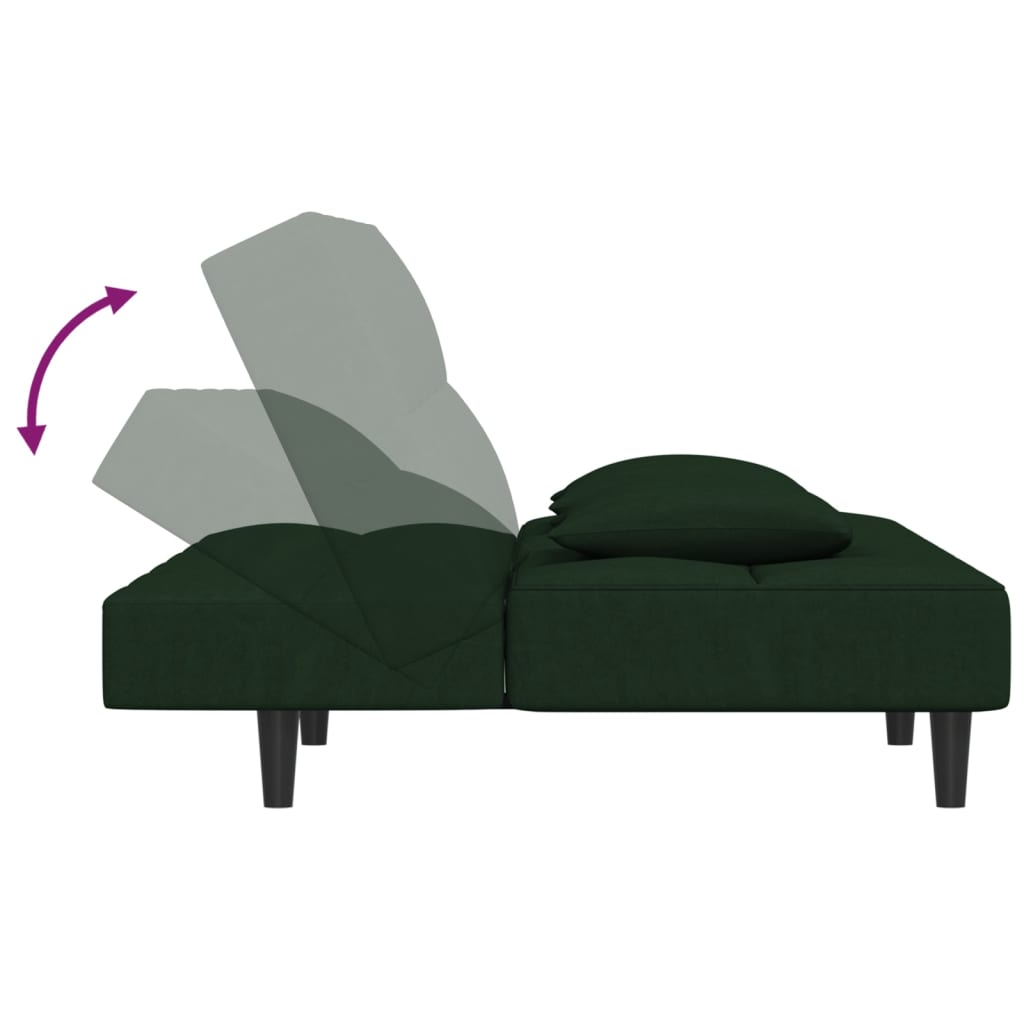 Canapé-lit à 2 places avec deux oreillers Vert foncé Velours - XIOS
