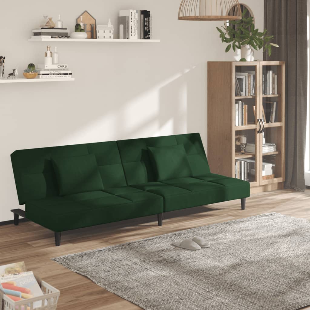 Canapé-lit à 2 places avec deux oreillers Vert foncé Velours - XIOS
