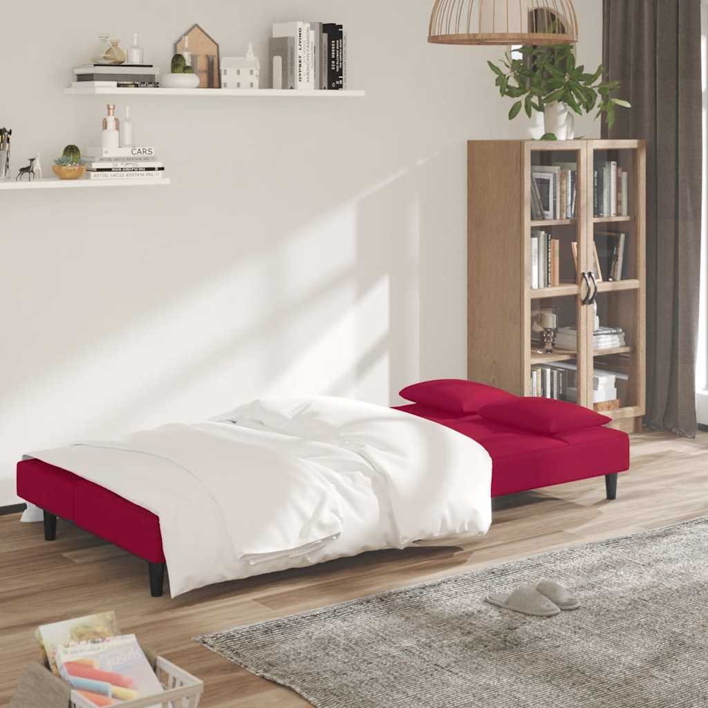 Canapé-lit à 2 places et deux oreillers Rouge bordeaux Velours - XIOS