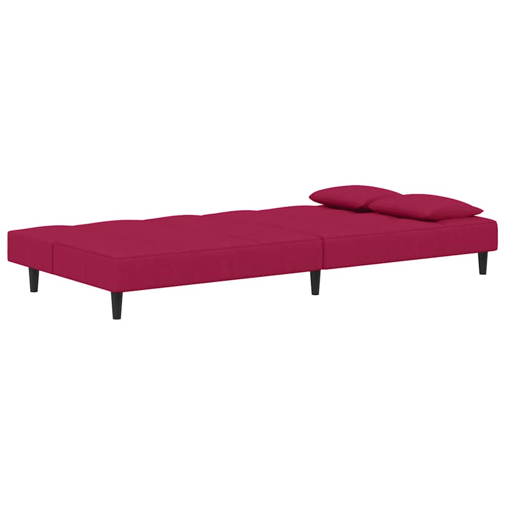Canapé-lit à 2 places et deux oreillers Rouge bordeaux Velours - XIOS