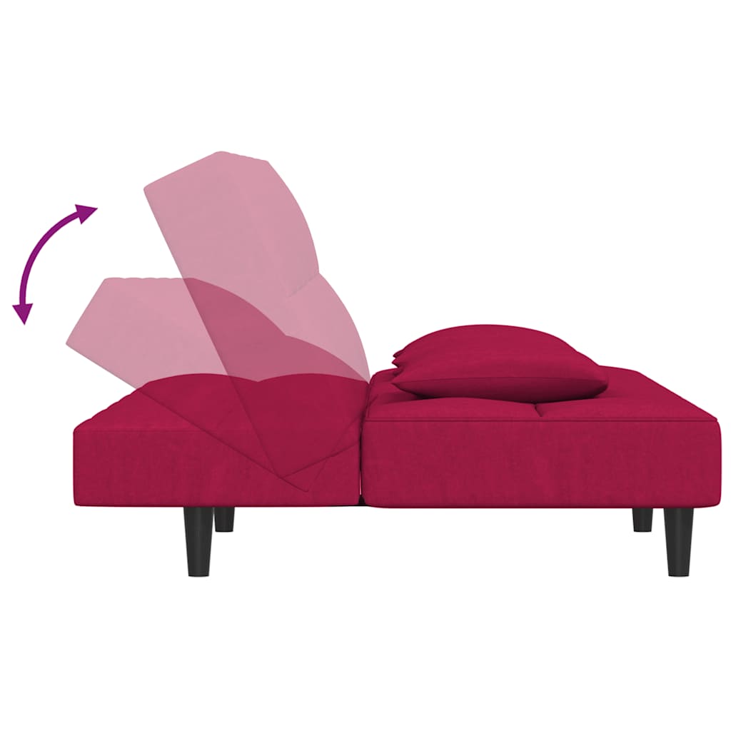 Canapé-lit à 2 places et deux oreillers Rouge bordeaux Velours - XIOS