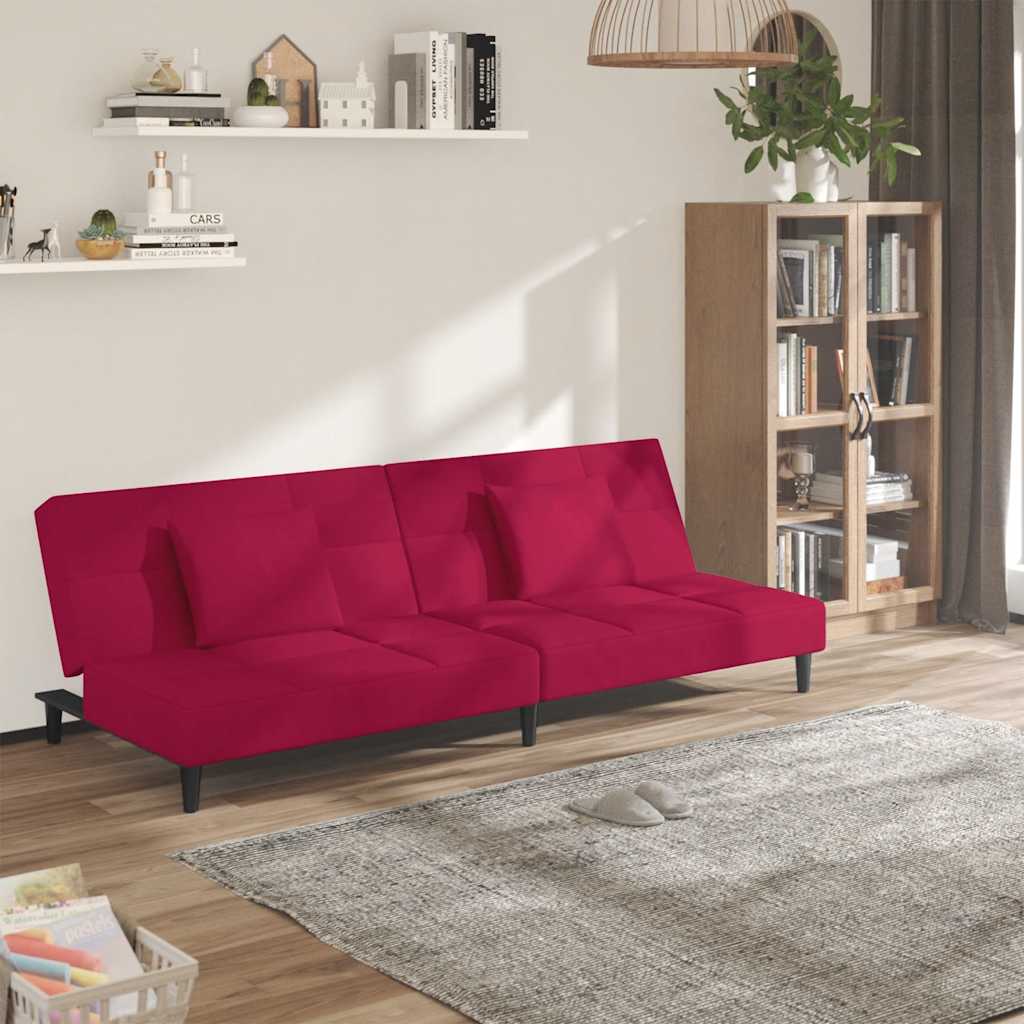 Canapé-lit à 2 places et deux oreillers Rouge bordeaux Velours - XIOS