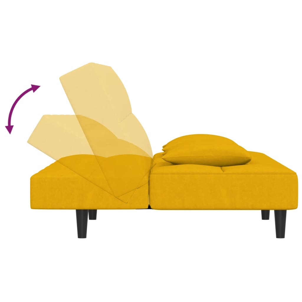 Canapé-lit à 2 places avec deux oreillers Jaune Velours - XIOS
