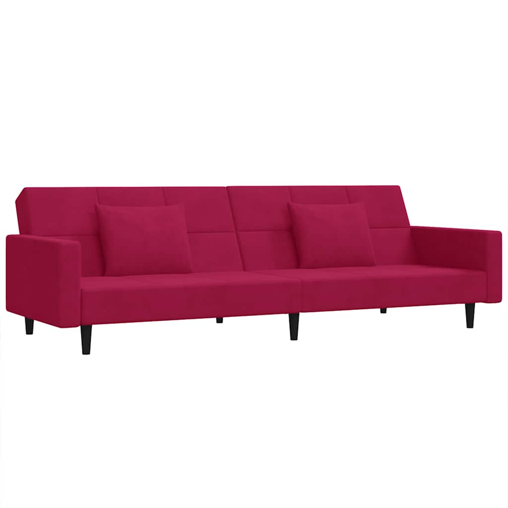 Canapé-lit à 2 places et deux oreillers Rouge bordeaux Velours - XIOS
