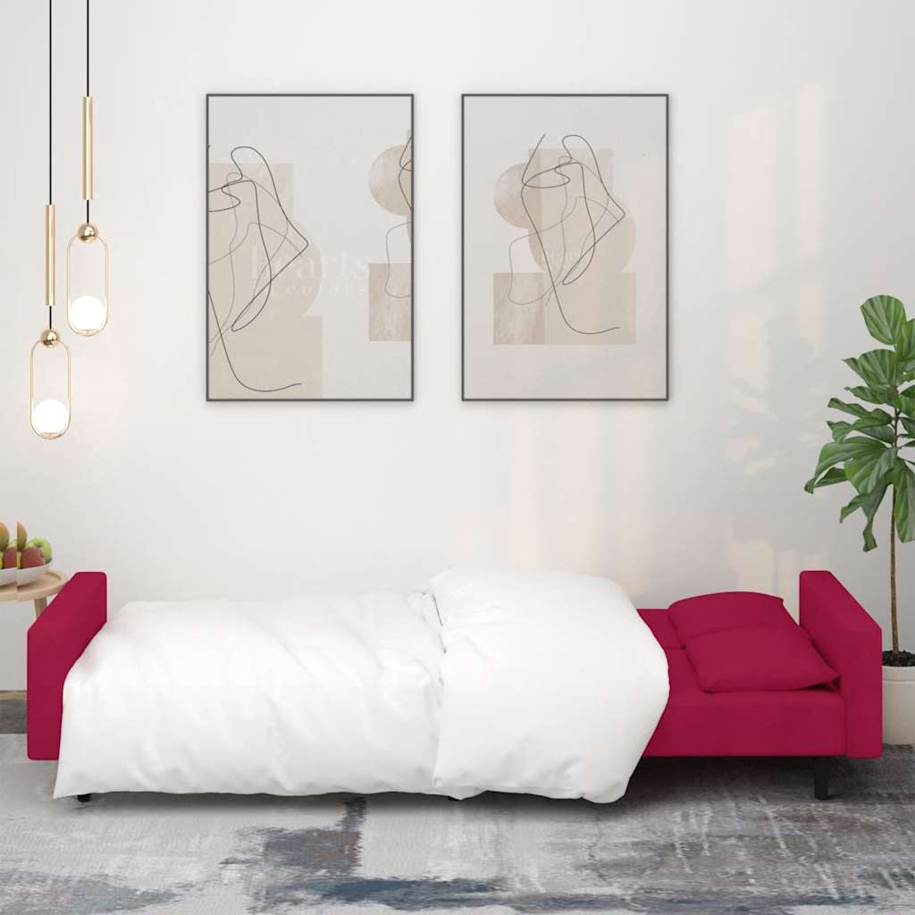 Canapé-lit à 2 places et deux oreillers Rouge bordeaux Velours - XIOS