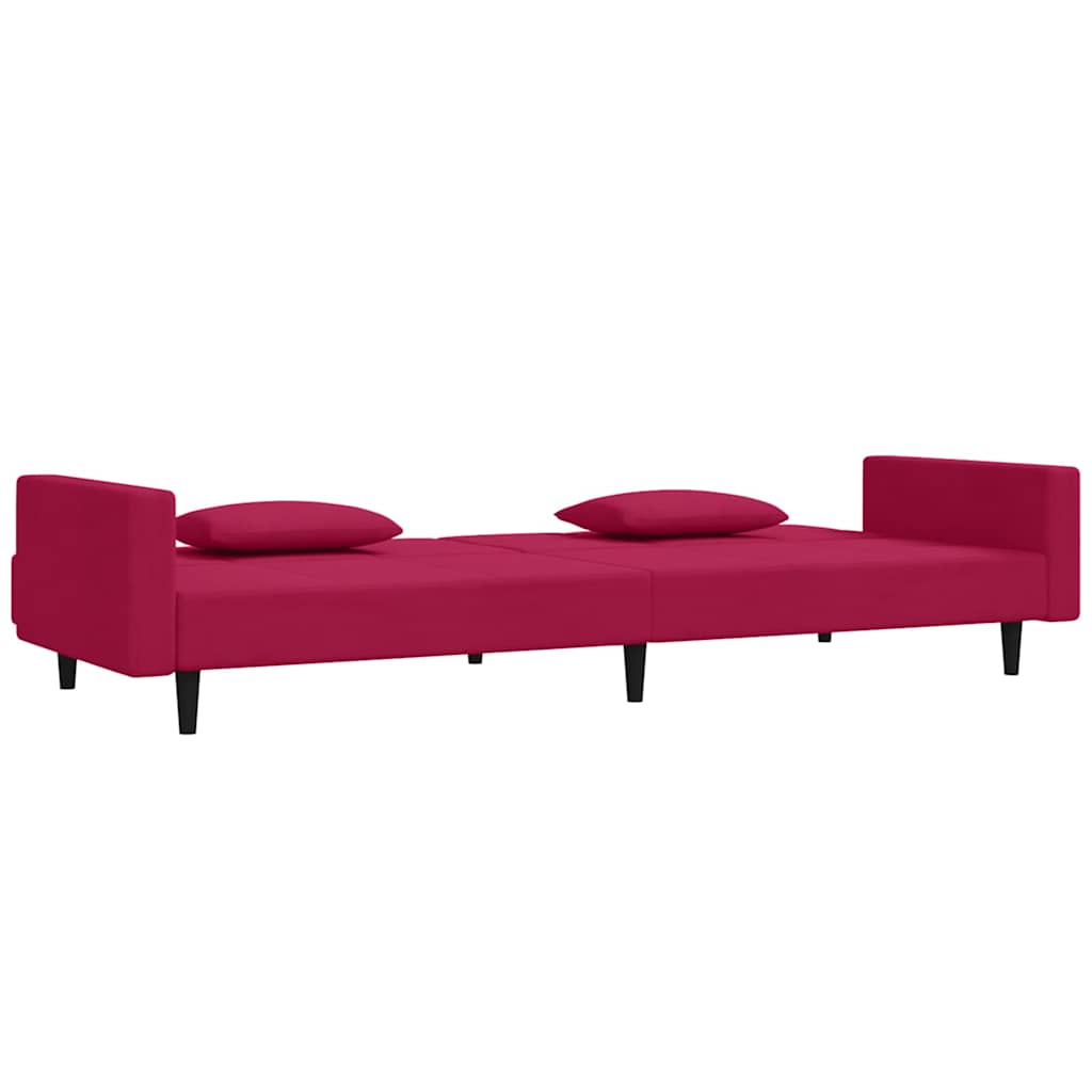 Canapé-lit à 2 places et deux oreillers Rouge bordeaux Velours - XIOS