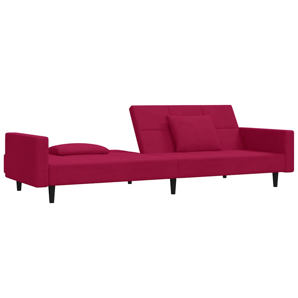 Canapé-lit à 2 places et deux oreillers Rouge bordeaux Velours - XIOS