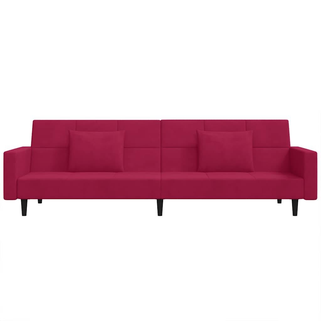 Canapé-lit à 2 places et deux oreillers Rouge bordeaux Velours - XIOS