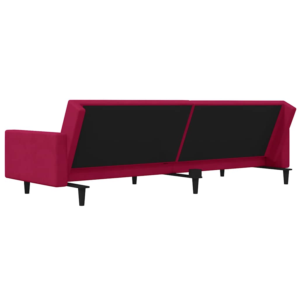 Canapé-lit à 2 places et deux oreillers Rouge bordeaux Velours - XIOS