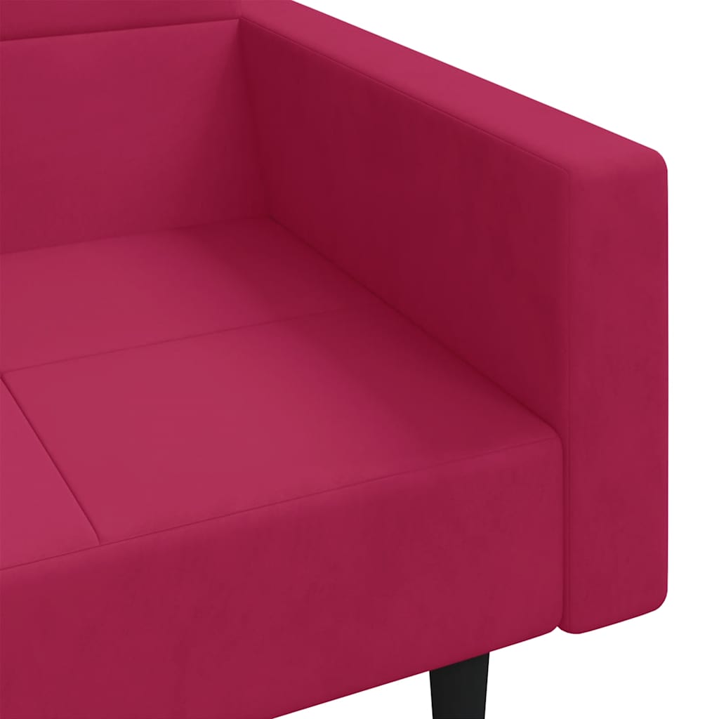 Canapé-lit à 2 places et deux oreillers Rouge bordeaux Velours - XIOS