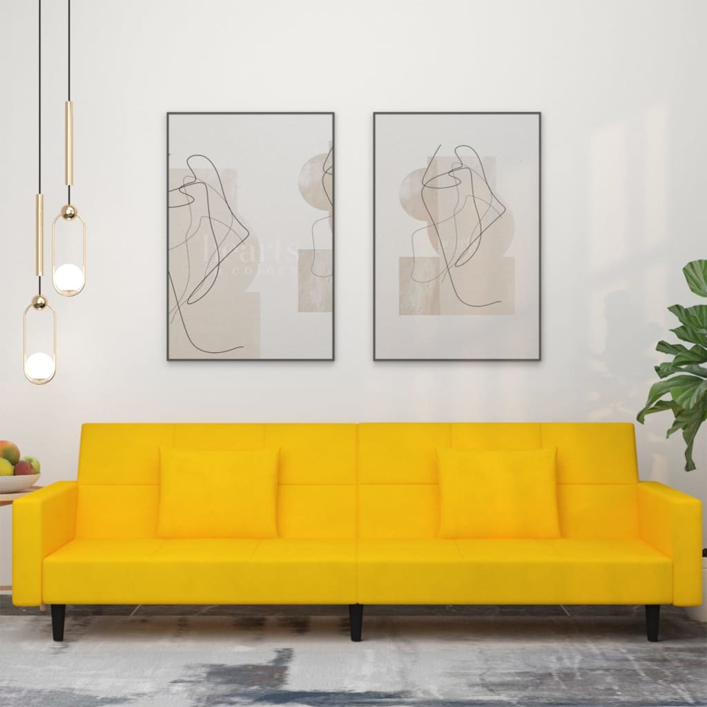 Canapé-lit à 2 places avec deux oreillers Jaune Velours - XIOS
