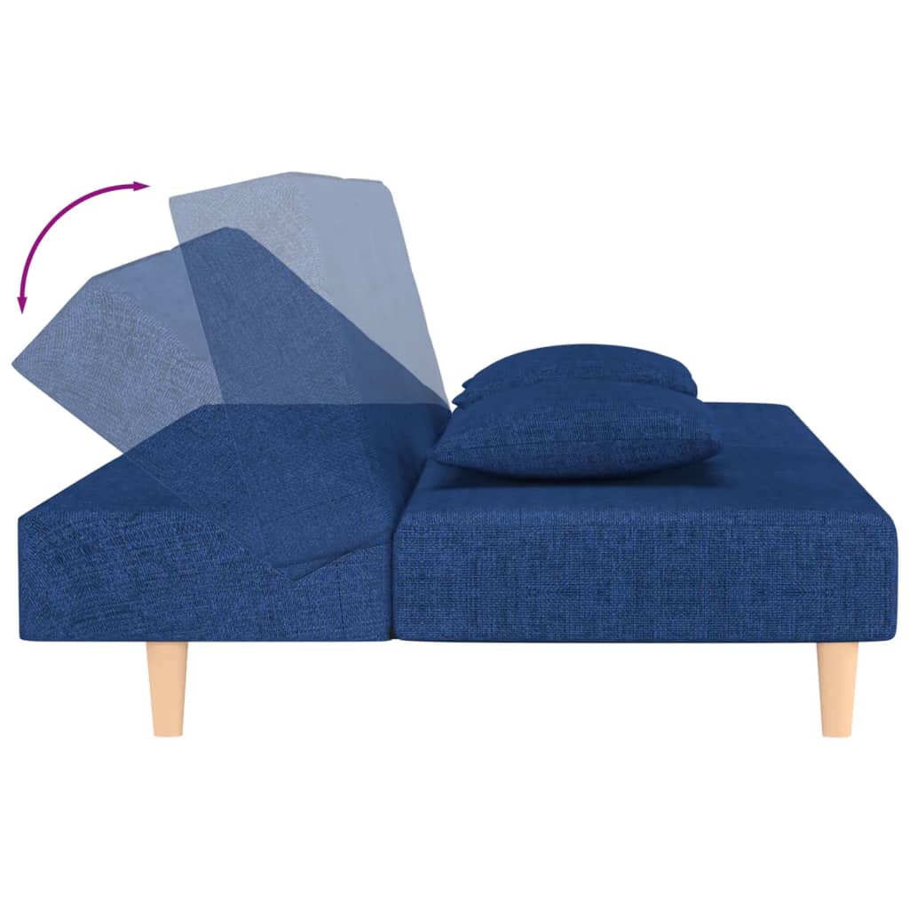 Canapé-lit à 2 places avec deux oreillers bleu tissu - XIOS