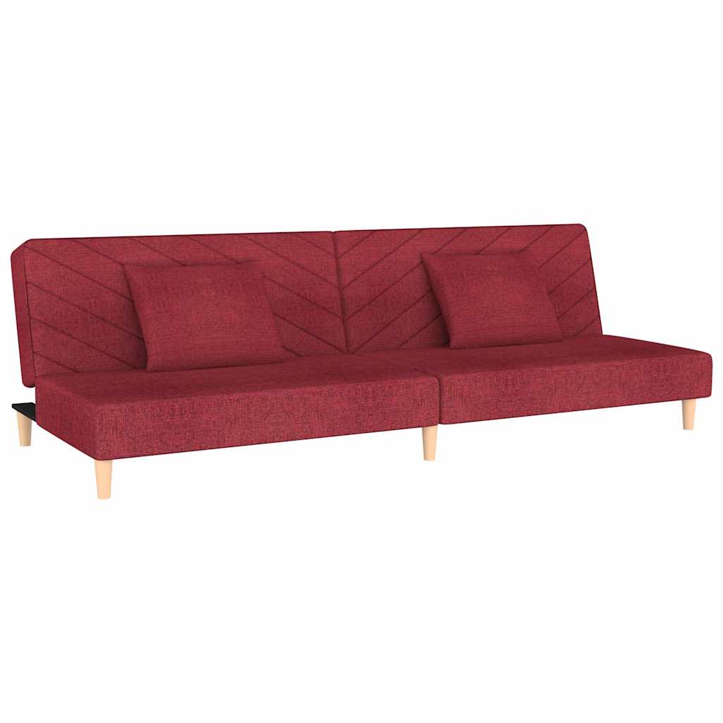 Canapé-lit à 2 places avec deux oreillers rouge bordeaux tissu - XIOS